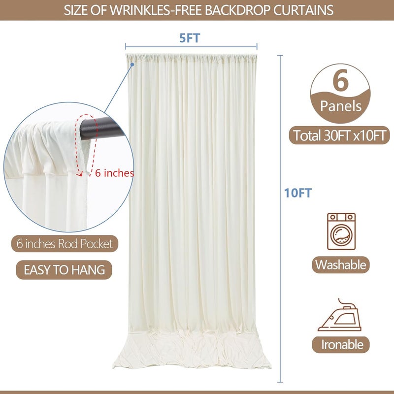 ESGOTBME 30x10ft Wrinkle Free Ivory Backdrop Curtain for Parties Soft Fabric Drapes Wedding Ivory Curtain Backdrop for Birthday Party Decorations Background for Photography 5x10ft,6 Panels - Image 3